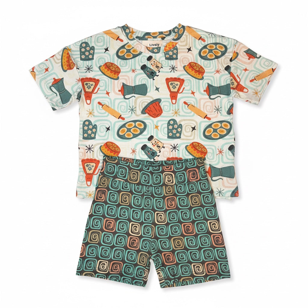 Retro Kitchen Boxy Tee & Shorts Daywear Set