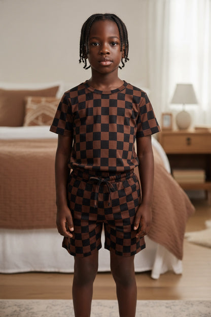 Brown  Checks Tee & Shorts Daywear Set