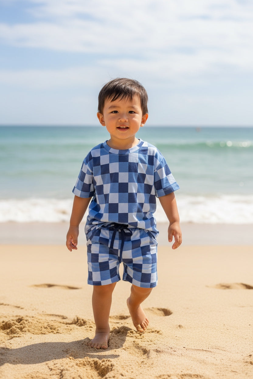 Blue Checks Tee & Shorts Daywear Set