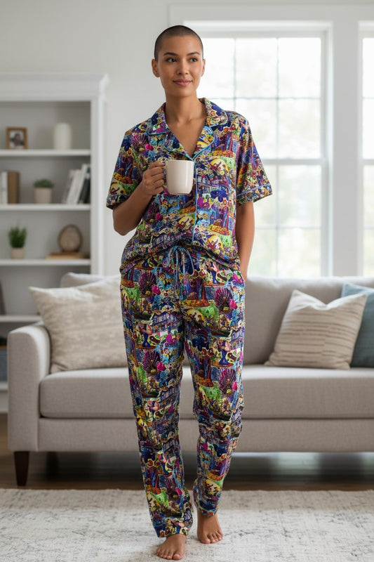 Hey You Guys Short Sleeve & Pants Button Up Pajama Set