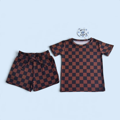 Brown  Checks Tee & Shorts Daywear Set